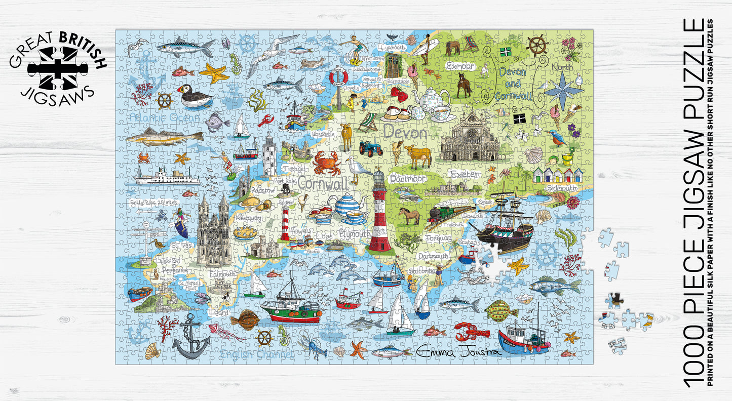 Devon and Cornwall Map 1000 Piece Jigsaw Puzzle